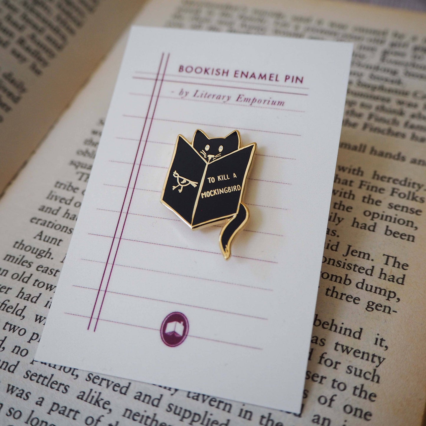 Reading Cat Mockingbird Book Lover Enamel Pin Badge