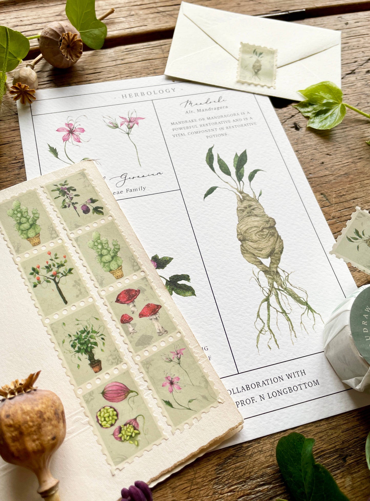 Washi Tape Magical Botanical Herbology Stamp • Journaling Supplies