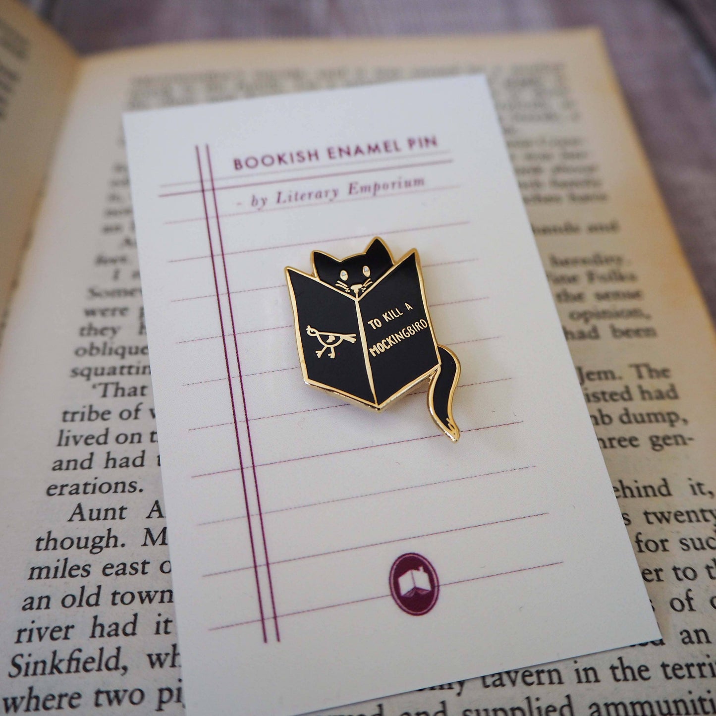 Reading Cat Mockingbird Book Lover Enamel Pin Badge