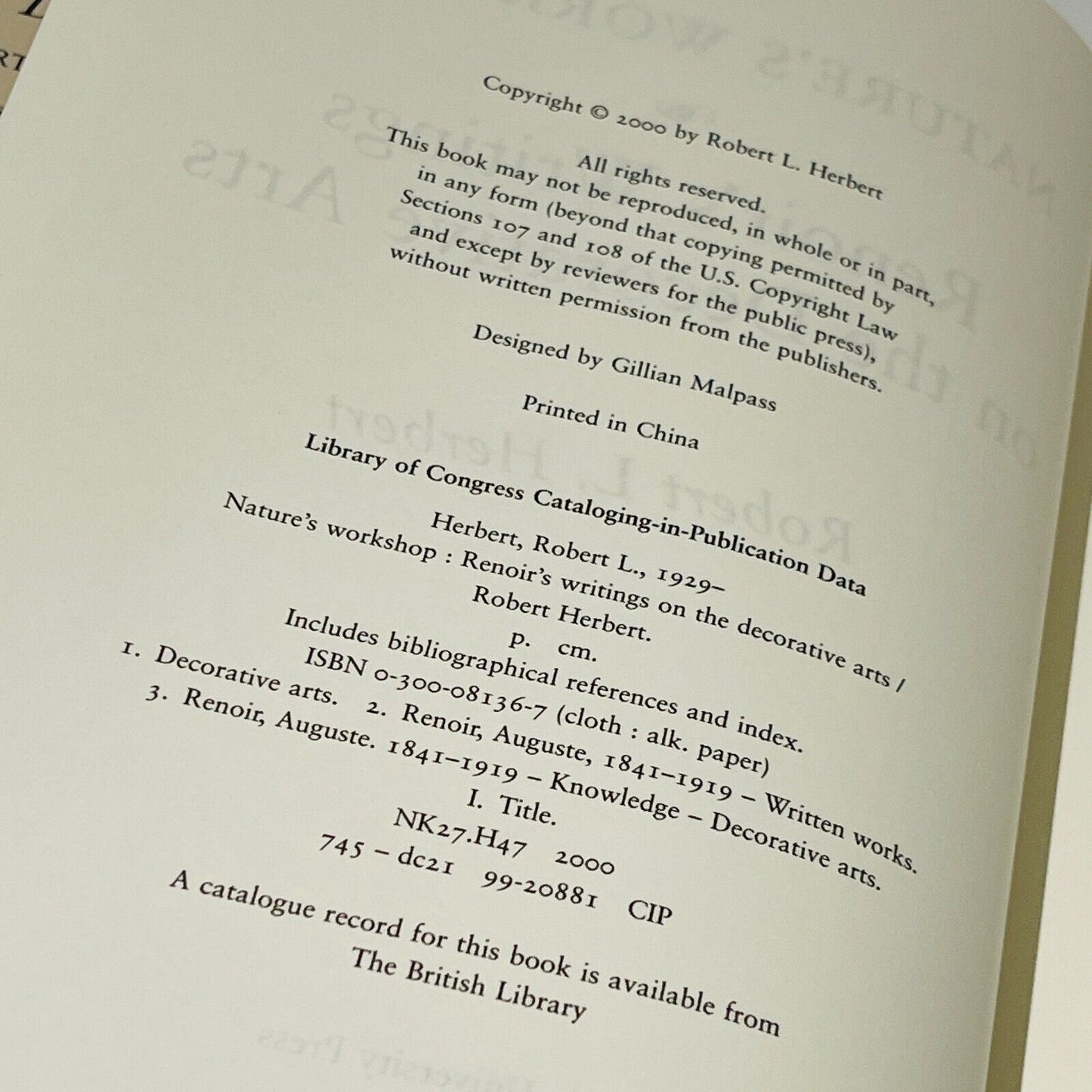 Narure's Workshop Renoir's Writings on Decorative Arts