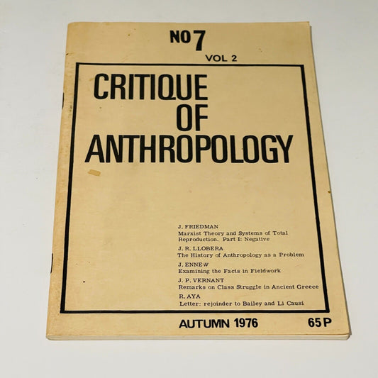 Critique of Anthropology No 7 Vol 2