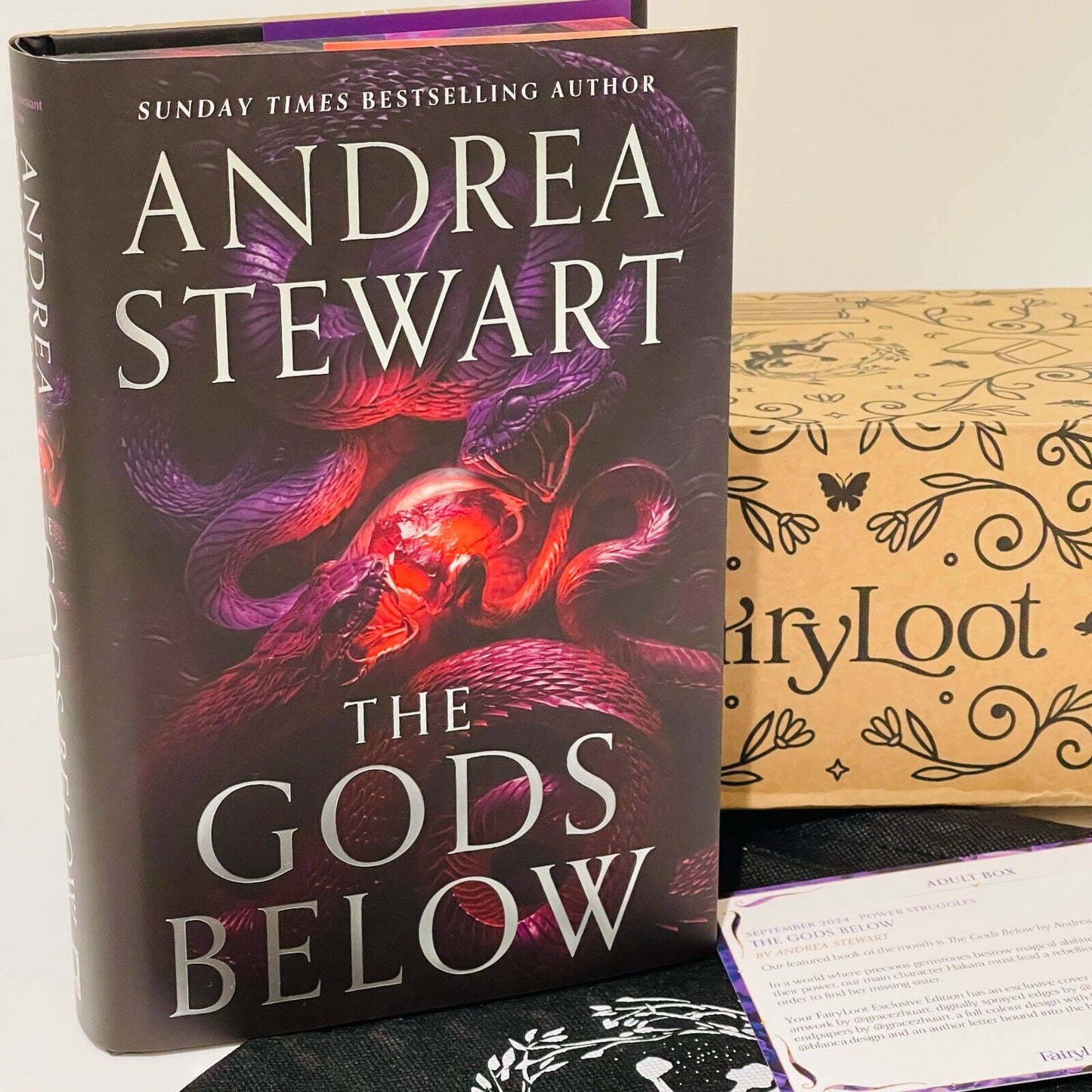 front cover hardcover fairyloot book.  The Gods Below.  Andrea Stewart.