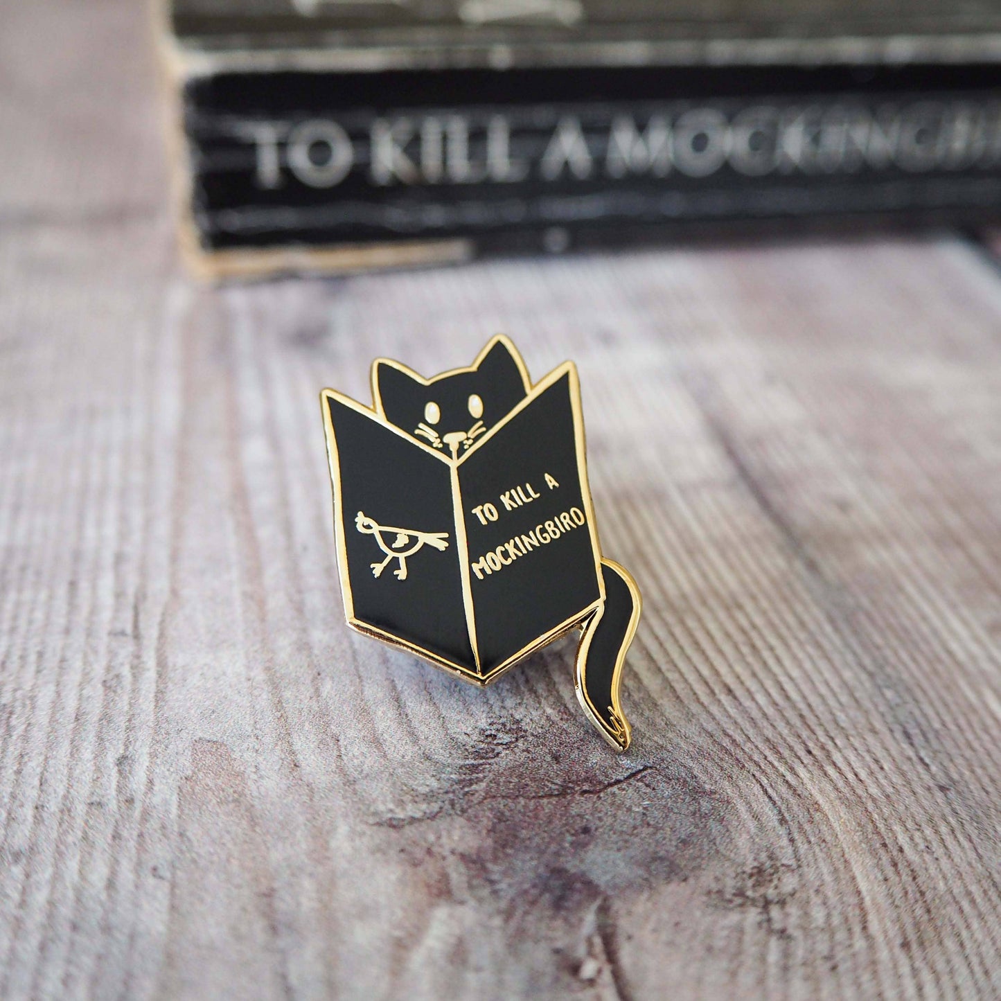 Reading Cat Mockingbird Book Lover Enamel Pin Badge